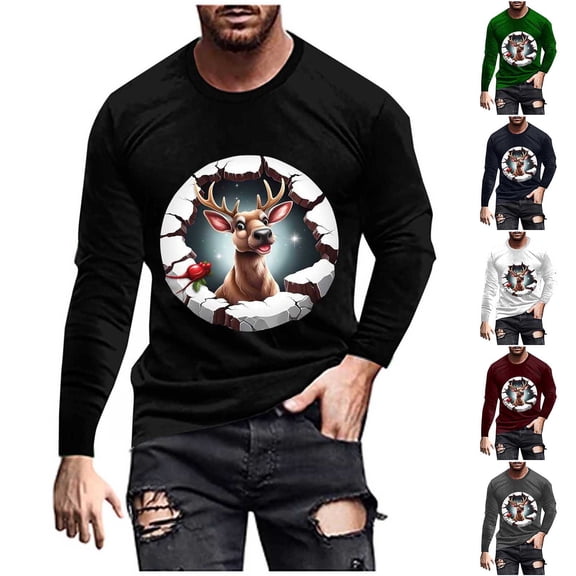 Visit the JURANMO Store Mens Big and Tall Novelty Graphic Tees Xmas Snowman Print Long Sleeve Casual Tee Tops Funny Christmas Party T Shirts Gray L