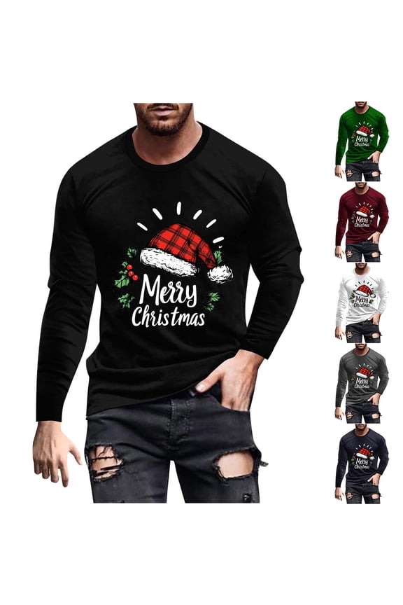 Mens Big and Tall Novelty Graphic Tees Xmas Snowman Print Long Sleeve Casual Tee Tops Funny Christmas Party T Shirts Green M