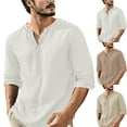 thumbnail image 1 of Visit the JURANMO Store Mens Long Sleeve T Shirts V Neck Solid Casual Fall Tee Tops Lightweight Loose Fit Lounge Tees Brown M, 1 of 3