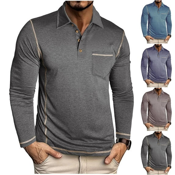 Visit the JURANMO Store Regular Fit Polos Shirts for Men Button Up Lapel Long Sleeve Casual Golf Shirt Comfy Solid Fall Tee Tops Coffee XXXL