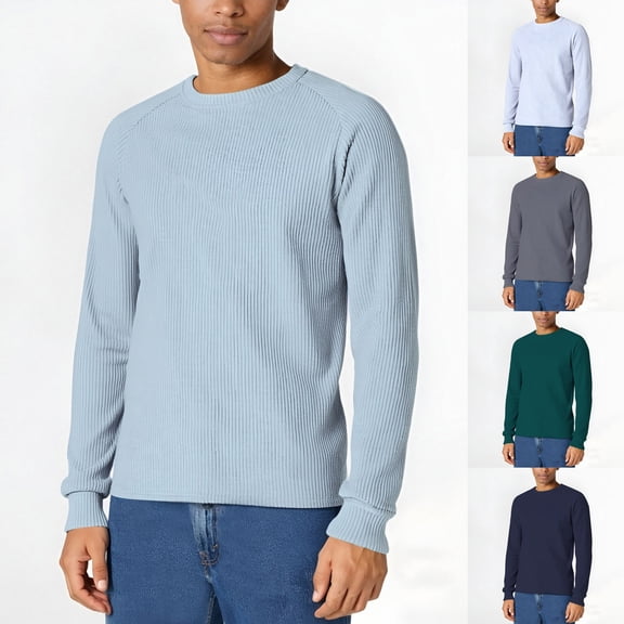 Visit the JURANMO Store Solid Basic Tee Shirts for Men Crew Neck Long Sleeve Knitted Tops Lightweight Comfy Casual Fall T Shirt Gray XXL