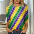 thumbnail image 1 of Visit the JURANMO Store Women Mardi Gras Outfits Mask Graphic Carnival Themed Party T Shirts Crew Neck 3/4 Sleeve Parade Tops Purple XL, 1 of 6
