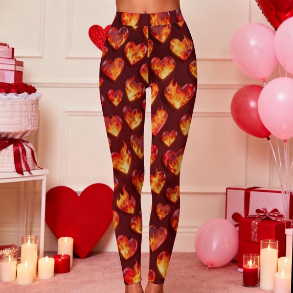 Visit the JURANMO Store Womens Cute Print Leggings Heart Graphic High Waisted Valentines Day Tight Pants Fashion Holiday Valentine Legging Red L