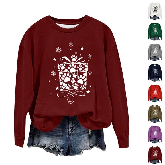 Visit the JURANMO Store Xmas Tree Sweatshirt for Women Crew Neck Long Sleeve Christmas Pullover Tops Funny Graphic Sweatshirts Green S