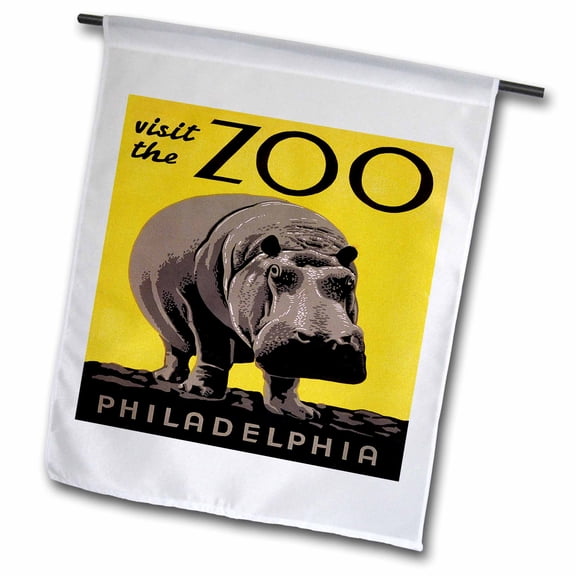 3dRose, Visit the Zoo Philadelphia with Large Hippo on Yellow Background, 12 x 18 inch Garden Flag