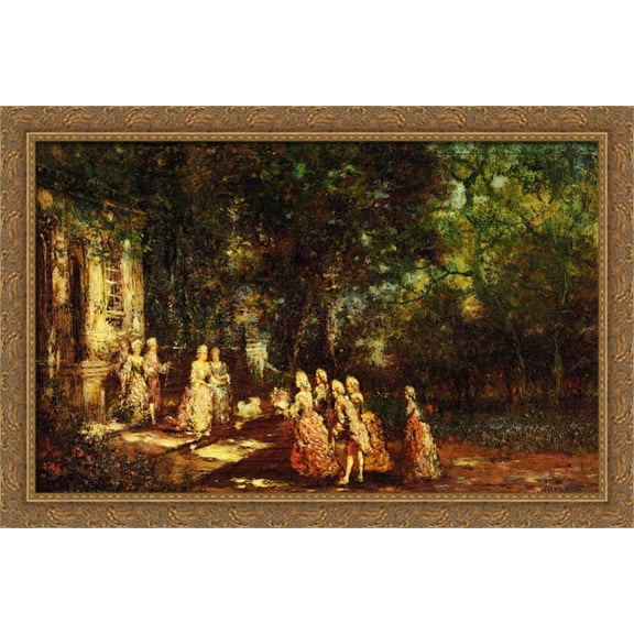 Visit to a Princess 40x26 Large Gold Ornate Wood Framed Canvas Art by Adolphe Thomas Monticelli