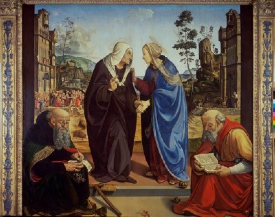 Visitation with St Nicholas & St Anthony Abbot C1490 Piero di Cosimo (1462-1521 Italian) Oil on wood panel National Gallery of Art Washington DC USA Canvas Art - Piero di Cosimo (18 x 24)
