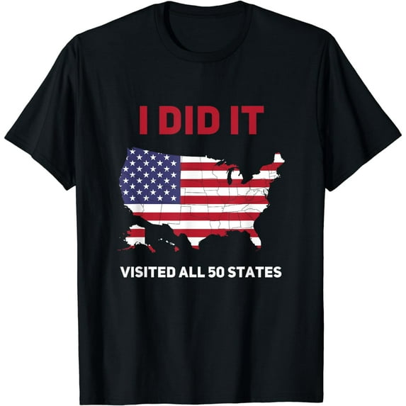 Visited All 50 States USA Map Flag Travel Vintage T-Shirt