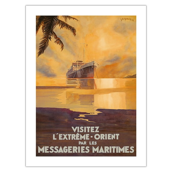 Visitez L'Extreme Orient - Vintage Ocean Liner Travel Poster by Jean Des Gachons c.1931 - Fine Art Matte Paper Print (Unframed) 24x32in