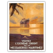 Visitez L'Extreme Orient - Vintage Ocean Liner Travel Poster by Jean Des Gachons c.1931 - Master Art Print (Unframed) 9in x 12in
