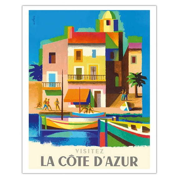 Visitez (Visit) La Côte D'Azur - France - French Riviera - Vintage Travel Poster by Jacques Nathan-Garamond c.1953 - Fine Art Matte Paper Print (Unframed) 16x20in