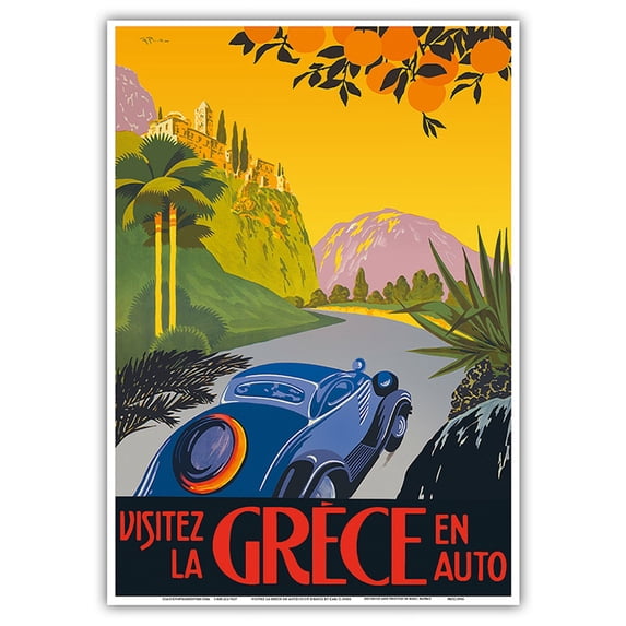 Visitez la Grèce en Auto (Visit Greece by Car) - Automobile et Touring Club de Grèce (Automobile Touring Club) - Vintage Travel Poster c.1930s - Master Art Print 10in x 14in
