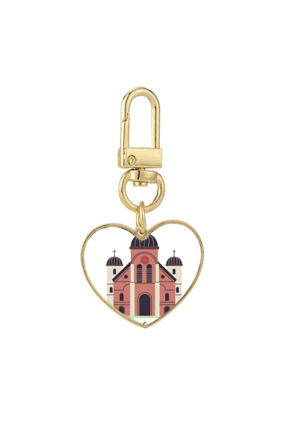 Visiting church in South Korea Gold Heart Keychain Metal Keyring Holder
