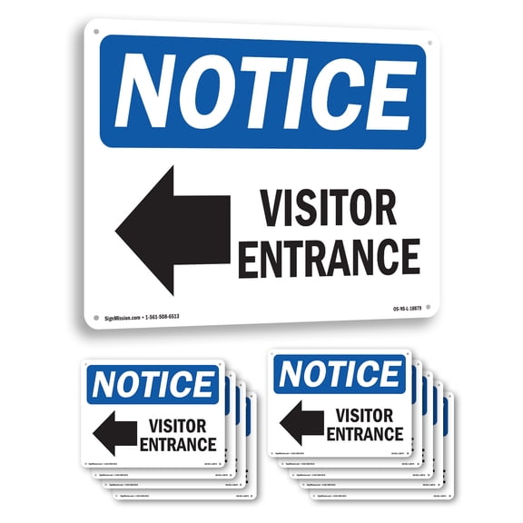 Visitor Entrance [Left Arrow] OSHA Notice Aluminum Sign 10 Inch x 7 Inch - 10 Pack