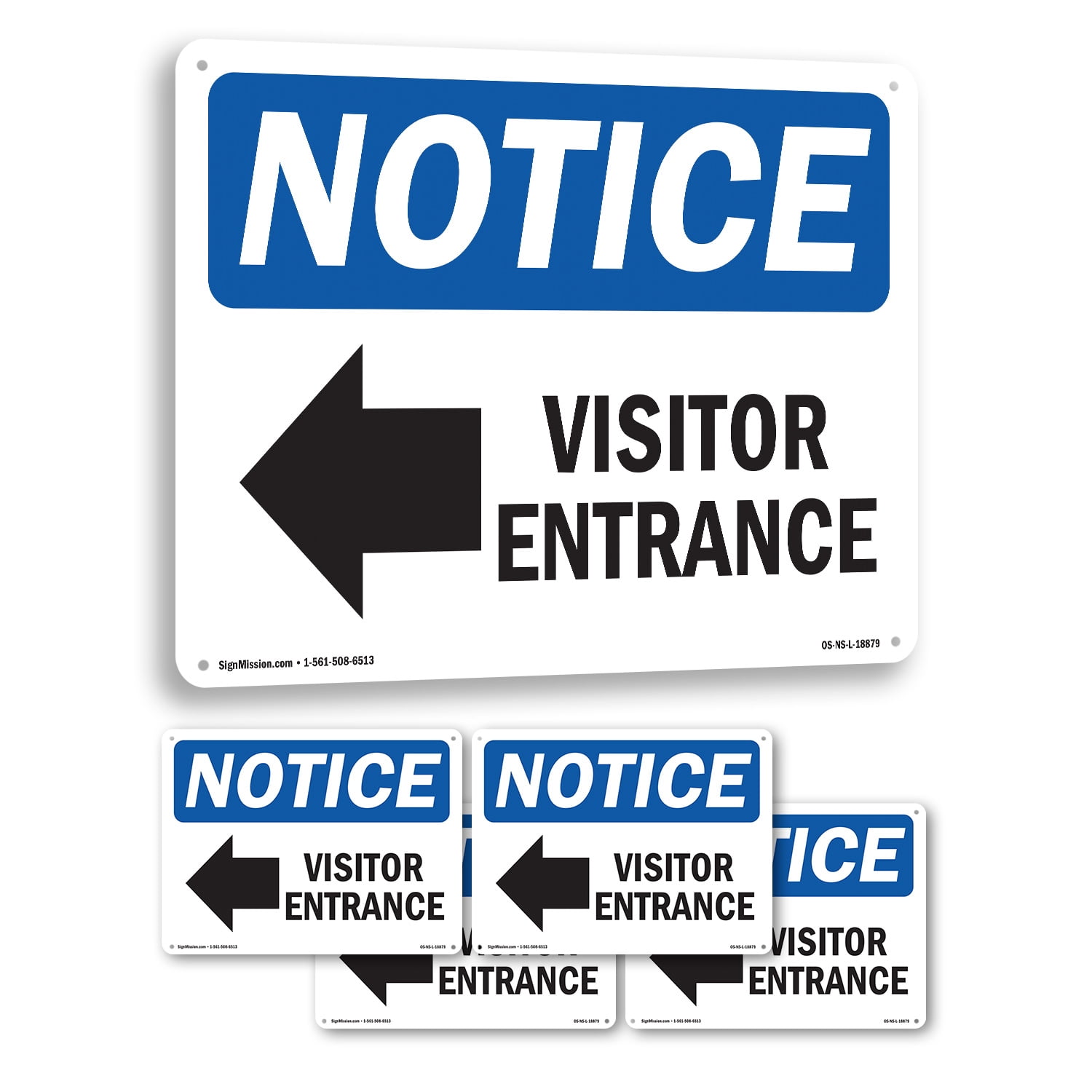 Visitor Entrance [Left Arrow] OSHA Notice Rigid Plastic Sign 24 Inch x ...
