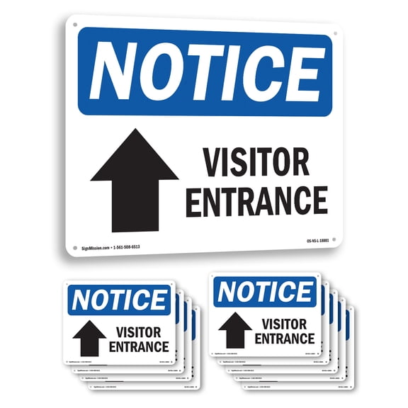 Visitor Entrance [Up Arrow] OSHA Notice Aluminum Sign 24 Inch x 18 Inch - 10 Pack