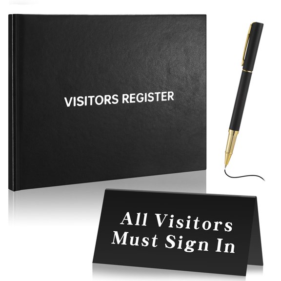 Visitor Log Book Set 120 Pages 8 7/8" x 7" Black Pen Office Event Reception Supplies