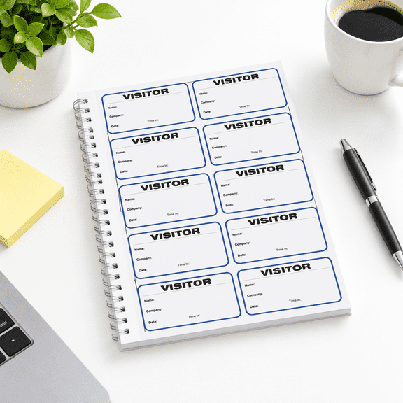 Visitor Log Book with Adhesive Badges, Spiral-Bound Carbon Copy Guest Register for Business Use