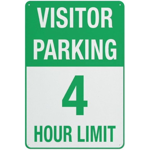 Visitor Parking - 4 Hour Limit Sign 12 X 8 Inches Aluminum Metal Warning Signage With Symbol For Indoor Outdoor Use