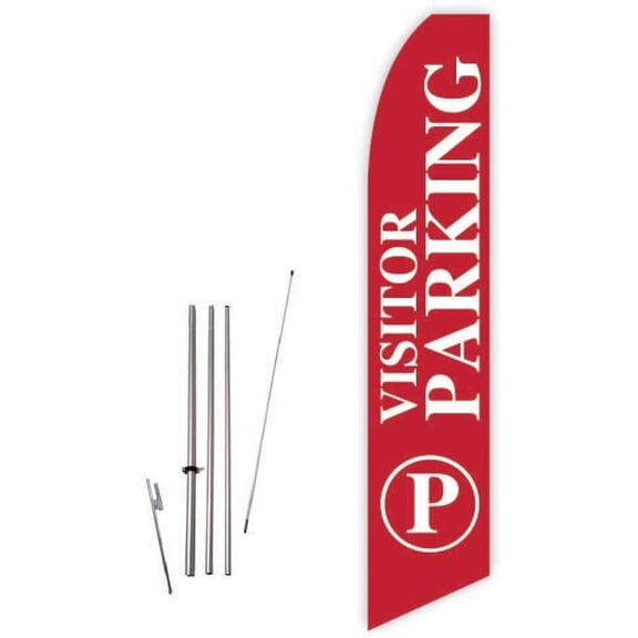 Visitor Parking Red Super Novo Feather Flag - Complete with 15ft Pole Set and Ground Spike