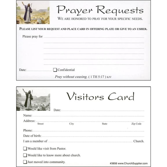 Visitor's Card & Prayer Request Cards Pkg of 100