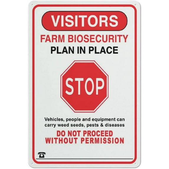 Visitors Farm Biosecurity Plan In Place Stop Sign 12X8 Inch Tin Sign Great For Garden And Yard Wall Decor