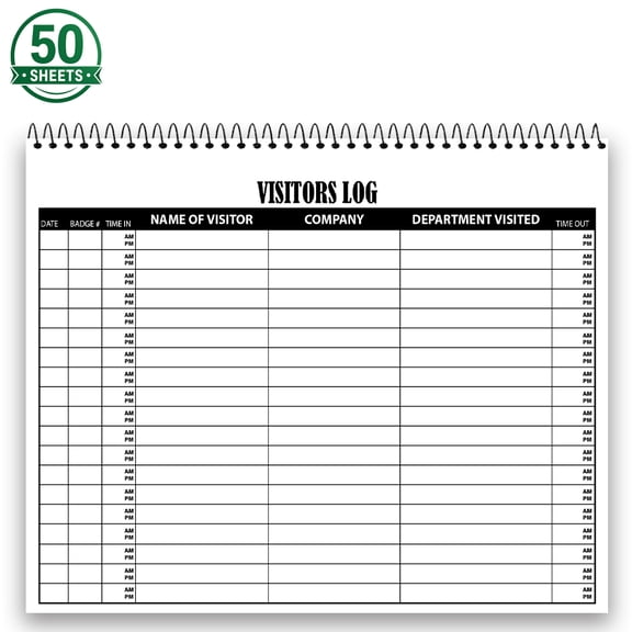 Visitors Log Book Spiral Bound Guest Check-In & Check-Out Sign In Sheet, 8.5 x 11 Inch, 50 Sheets Ideal for Offices, Schools, Hospitals, Hotels & Warehouses