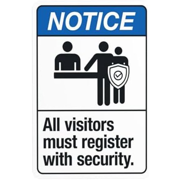 All Visitors Must Register With Security Warning Sign, Visitor Security Metal Signs for Business Home Outdoor Indoor Road Yard Garage Street Wall Safety Caution Custom Decor 8 x 12 Inch