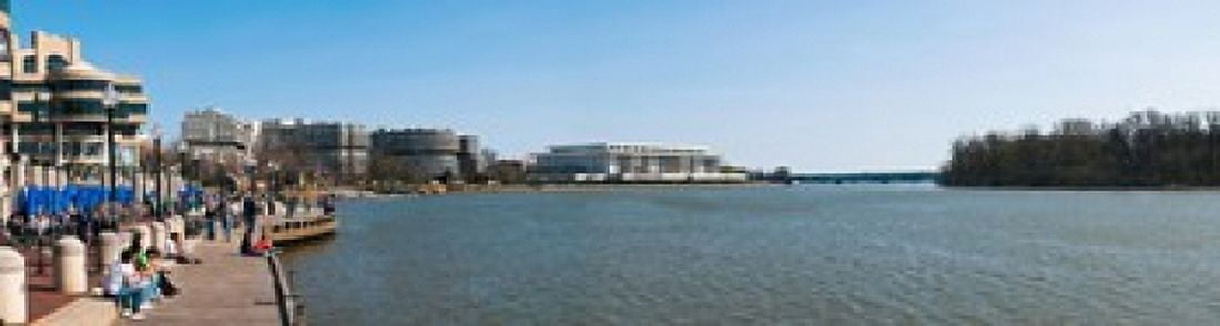 Visitors at Old Georgetown waterfront Potomac River Washington DC USA Canvas Art - Panoramic Images (42 x 12)