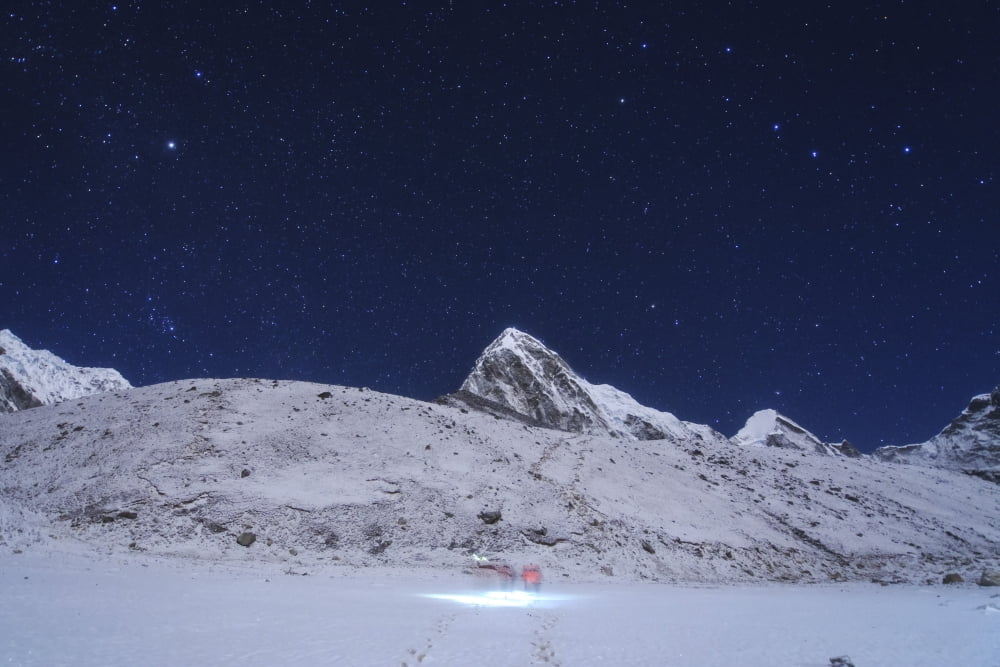 Visitors trekking to Kala Pattar in this clear moonlight night at Gorak Shep in Nepal Canvas Art - Jeff DaiStocktrek Images (34 x 23)