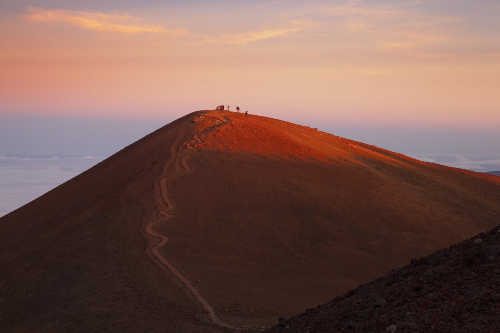 Visitors watching sunset from cinder cone called Puu Wekiu summit of Mauna Kea Island of Hawaii Hawaii United States of America Canvas Art - Charmian Vistaunet Design Pics (19 x 12)