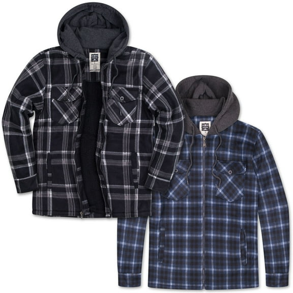 Visive 2-Pack Men Flannel Jacket - Big and Tall Zip Up Hoodie with Sherpa Lined Zip Up Hoodie - Fleece Plaid Shirt Jacket - Perfect for Hiking, Camping, & Everyday Winter Wear