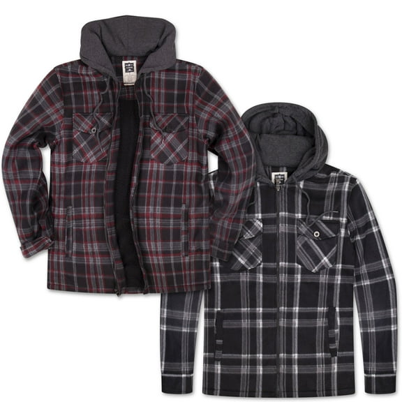 Visive 2-Pack Men Flannel Jacket - Big and Tall Zip Up Hoodie with Sherpa Lined Zip Up Hoodie - Fleece Plaid Shirt Jacket - Perfect for Hiking, Camping, & Everyday Winter Wear