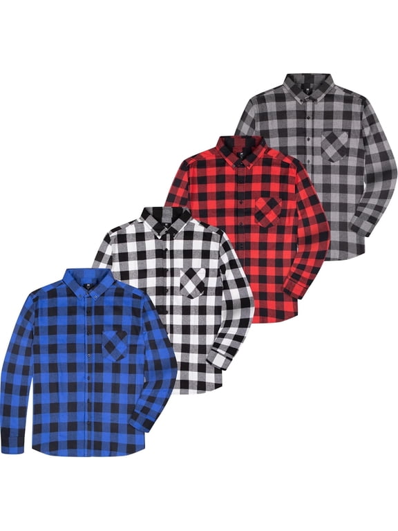 4 Pack Mens Flannel Shirts Long Sleeve Big And Tall Button Up Shirt For Men - Mix1