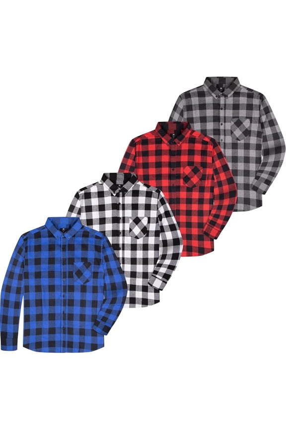 4 Pack Mens Flannel Shirts Long Sleeve Big And Tall Button Up Shirt For Men - Mix1