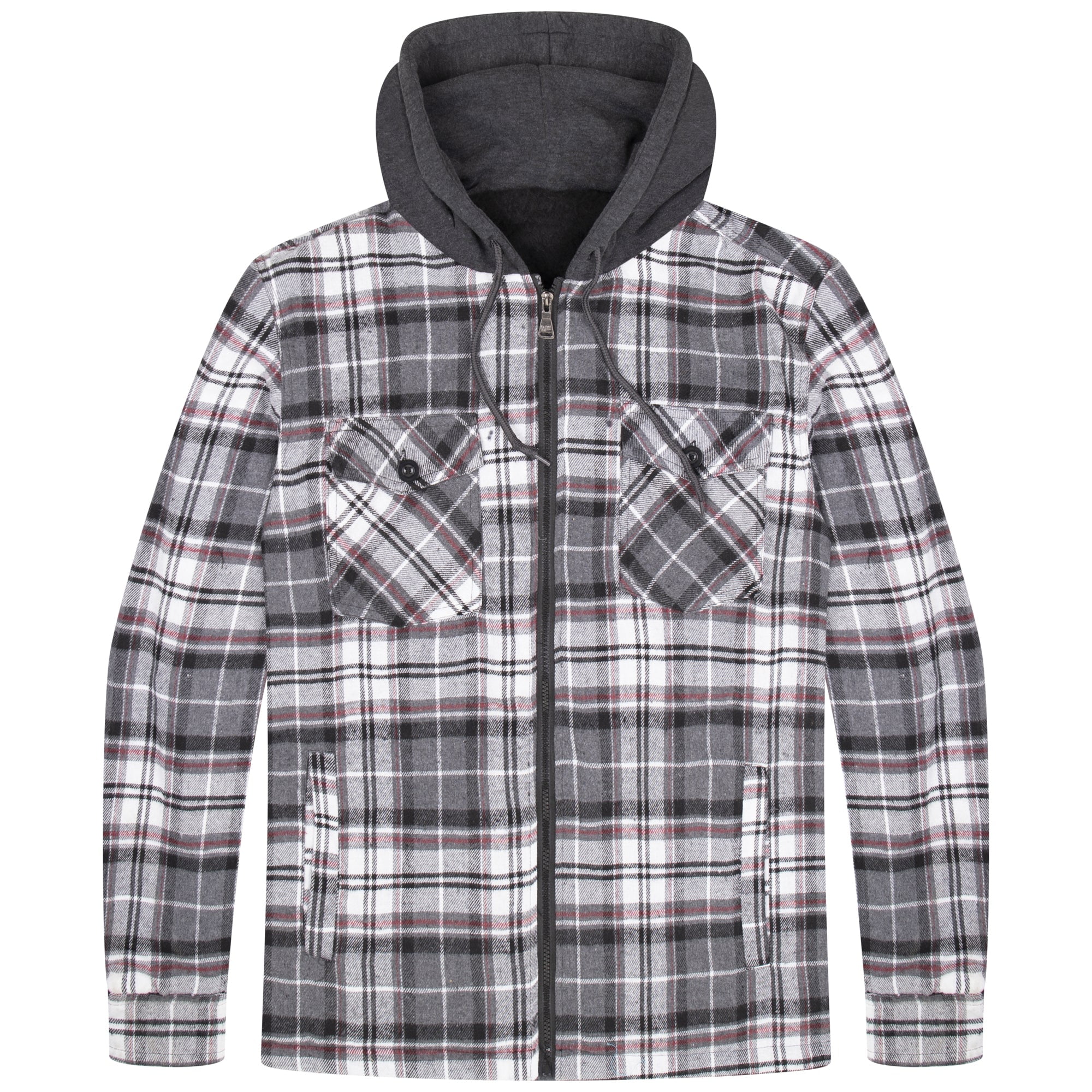 Visive Big Mens Heavy Sherpa Zip Up Lined Flannel Jacket with Hood