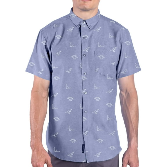 Visive Men’s Casual Dinosaur Print Button Down Shirt, Funny Novelty Top, Holiday Gift for Him