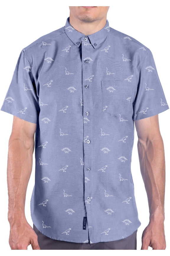 Men’s Casual Dinosaur Print Button Down Shirt, Funny Novelty Top, Holiday Gift for Him