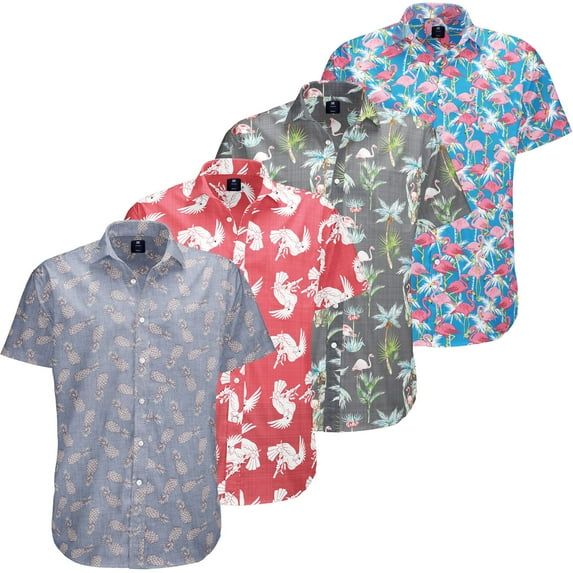 Visive Men's Hawaiian Shirt 4-Pack - Comfortable & Stylish Short Sleeve Button Down - Versatile Casual Shirts for Every Occasion - Soft Cotton Blend - For Small & 4XL for Big Men