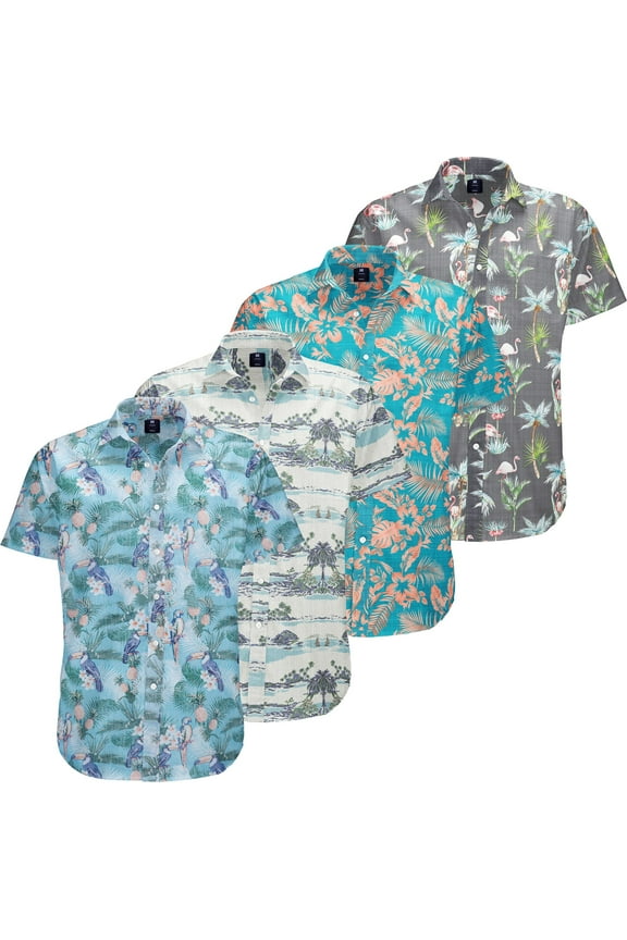 Men's Hawaiian Shirt 4-Pack - Comfortable & Stylish Short Sleeve Button Down - Versatile Casual Shirts for Every Occasion - Soft Cotton Blend - For Small & 4XL for Big Men