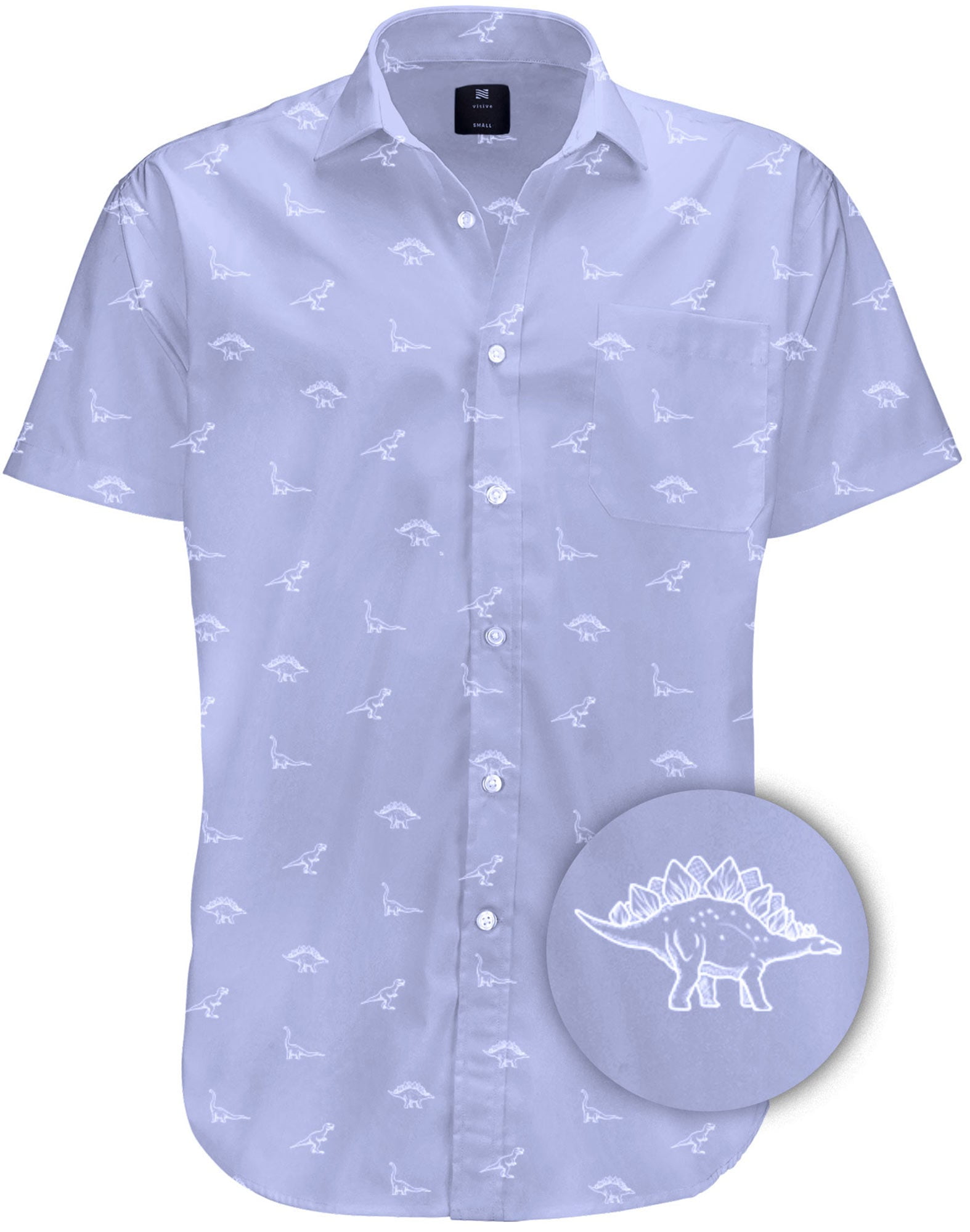 Visive Men's Novelty Dinosaur Print Button Down Short Sleeve Shirt
