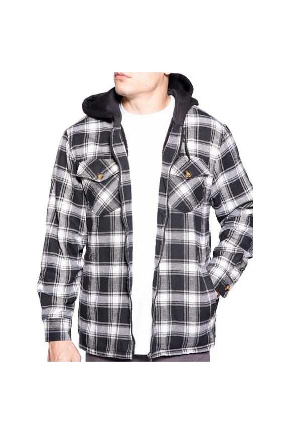 Men's Sherpa-Lined Flannel Hoodie Jacket - Warm Zip-Up Layer for Cold Weather - Classic Fleece Plaid Pattern - Perfect for Hiking, Camping, & Everyday Winter Wear - Durable & Fashion-Forward