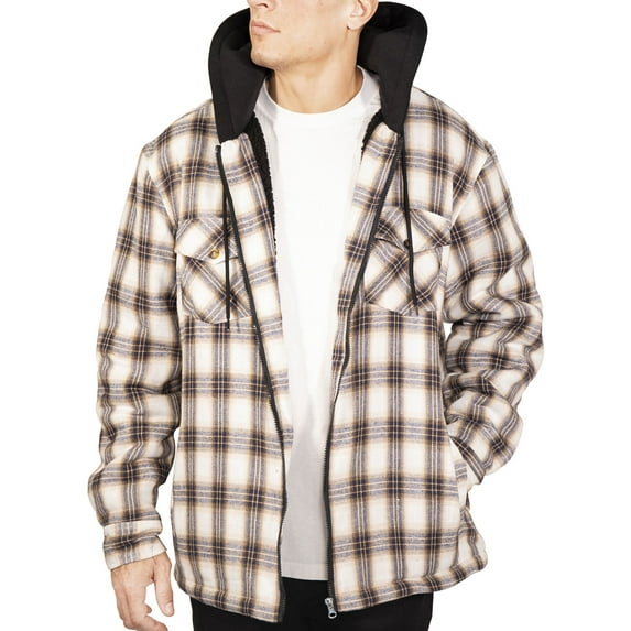 Visive Men's Sherpa-Lined Flannel Hoodie Jacket - Warm Zip-Up Layer for Cold Weather - Classic Fleece Plaid Pattern - Perfect for Hiking, Camping, & Everyday Winter Wear - Durable & Fashion-Forward