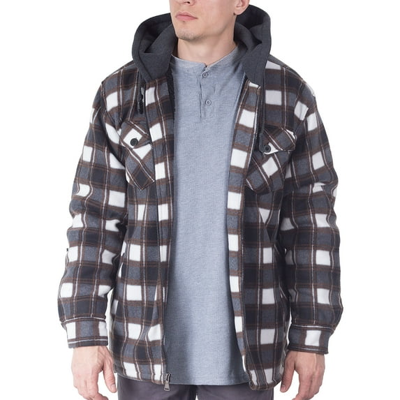 Visive Men's Sherpa-Lined Flannel Hoodie Jacket - Warm Zip-Up Layer for Cold Weather - Classic Fleece Plaid Pattern - Perfect for Hiking, Camping, & Everyday Winter Wear - Durable & Fashion-Forward