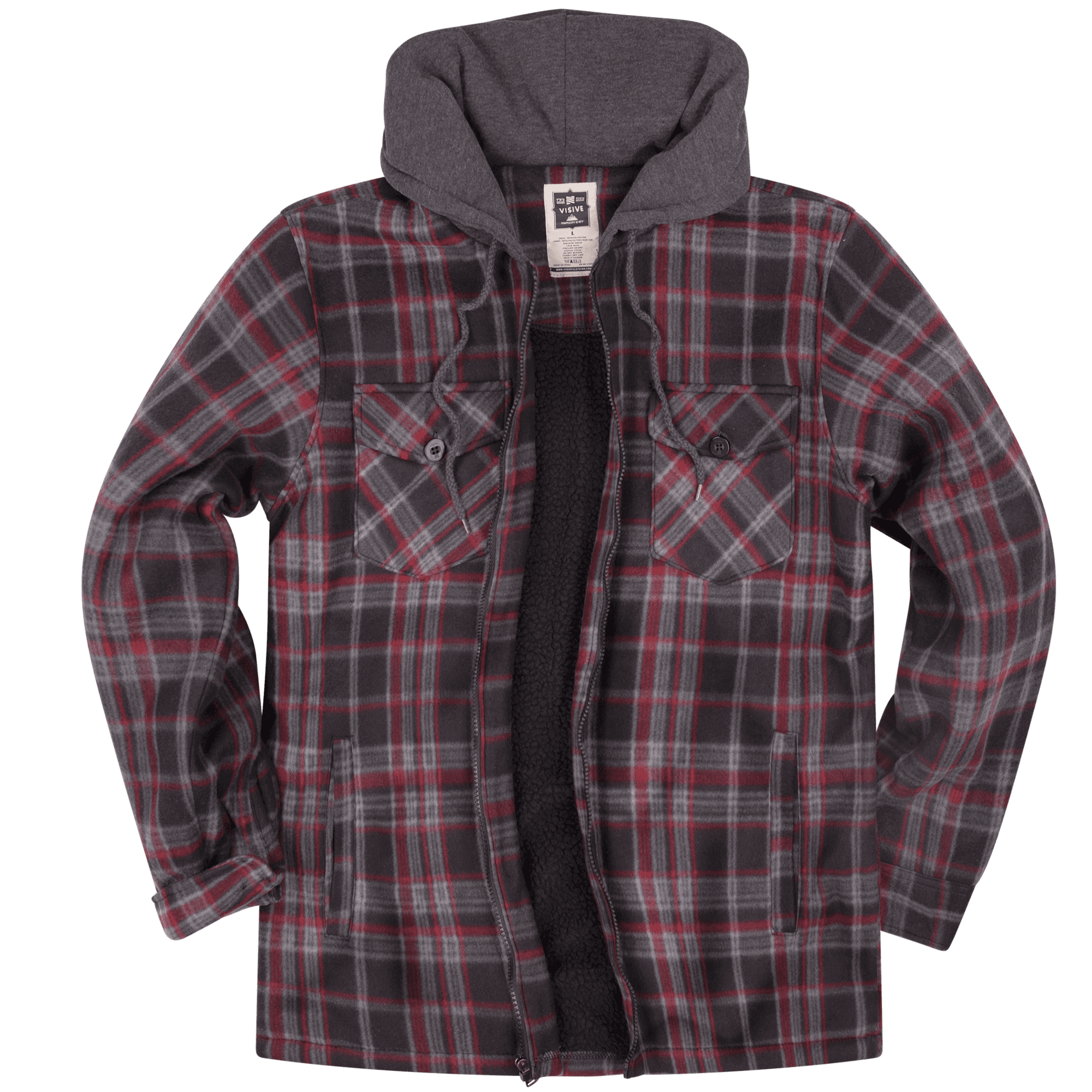 Visive Men's Sherpa-Lined Flannel Hoodie Jacket - Warm Zip-Up Layer for ...