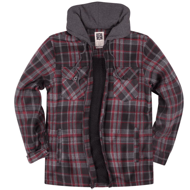 Visive Men s Big Tall Sherpa Lined Flannel Hoodie Jacket Warm Zip Up for Cold Weather Walmart