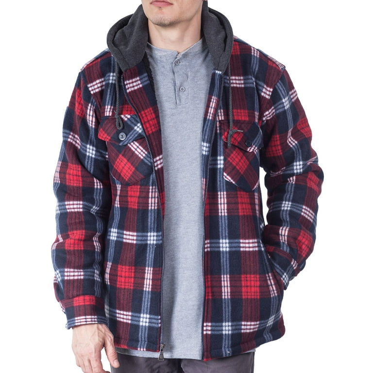 Visive Men s Sherpa Lined Flannel Hoodie Jacket Warm Zip Up