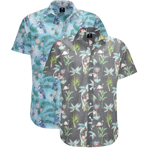Visive Men's Stylish Hawaiian 2 Pack Button Down Short Sleeve Shirt - For Big & Tall Men - Up Fun Aloha Shirts for Casual and Party Wear - Diverse Prints for Every Occasion - Durable & Fashion-Forward