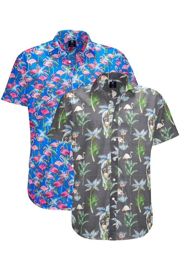 Men's Stylish Hawaiian 2 Pack Button Down Short Sleeve Shirt - For Big & Tall Men - Up Fun Aloha Shirts for Casual and Party Wear - Diverse Prints for Every Occasion - Durable & Fashion-Forward