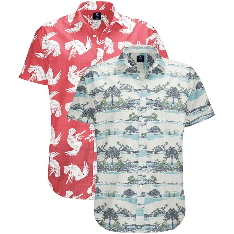 Visive Men's Stylish Hawaiian 2 Pack Button Down Short Sleeve